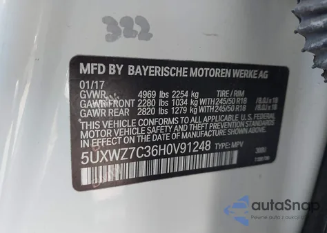 2017 BMW X3 Sdrive28I from USA, damaged, VIN 5UXWZ7C36H0V91248